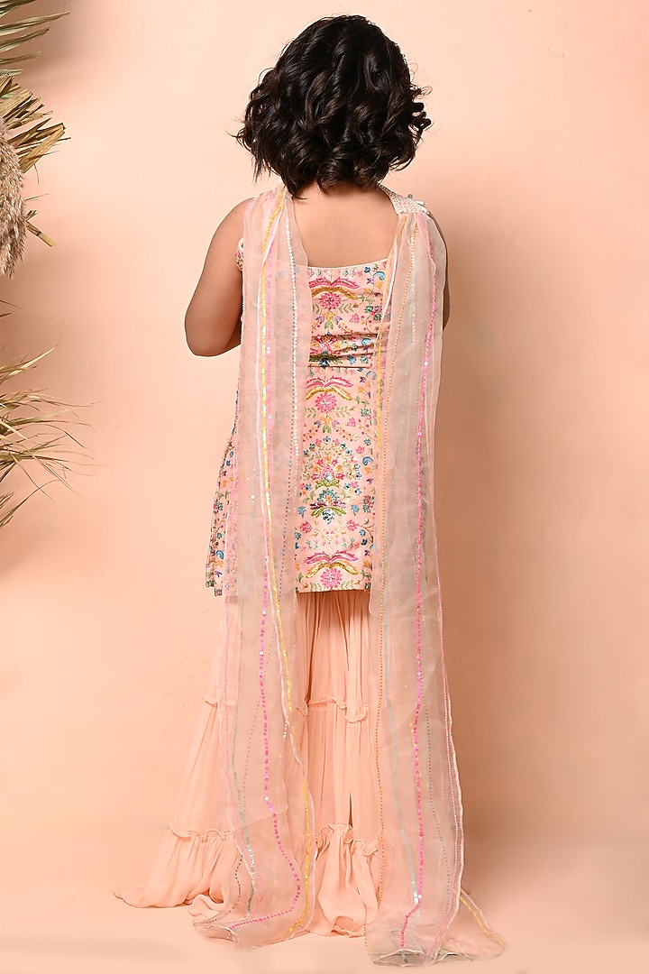 Peach Georgette Sharara Set For Girls by Daddys Princess by Priyanka Jain at Pernia's Pop Up Shop