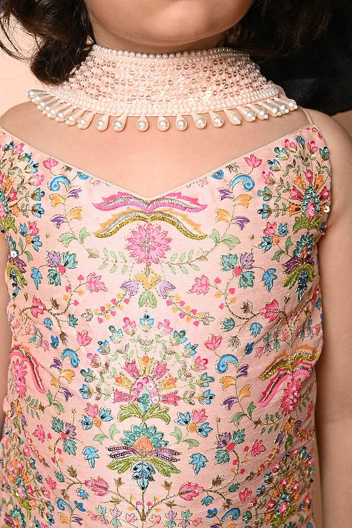 Peach Georgette Sharara Set For Girls by Daddys Princess by Priyanka Jain at Pernia's Pop Up Shop