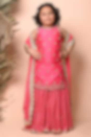 Fushia Pink Georgette Gota Embroidered Sharara Set For Girls by Daddys Princess by Priyanka Jain