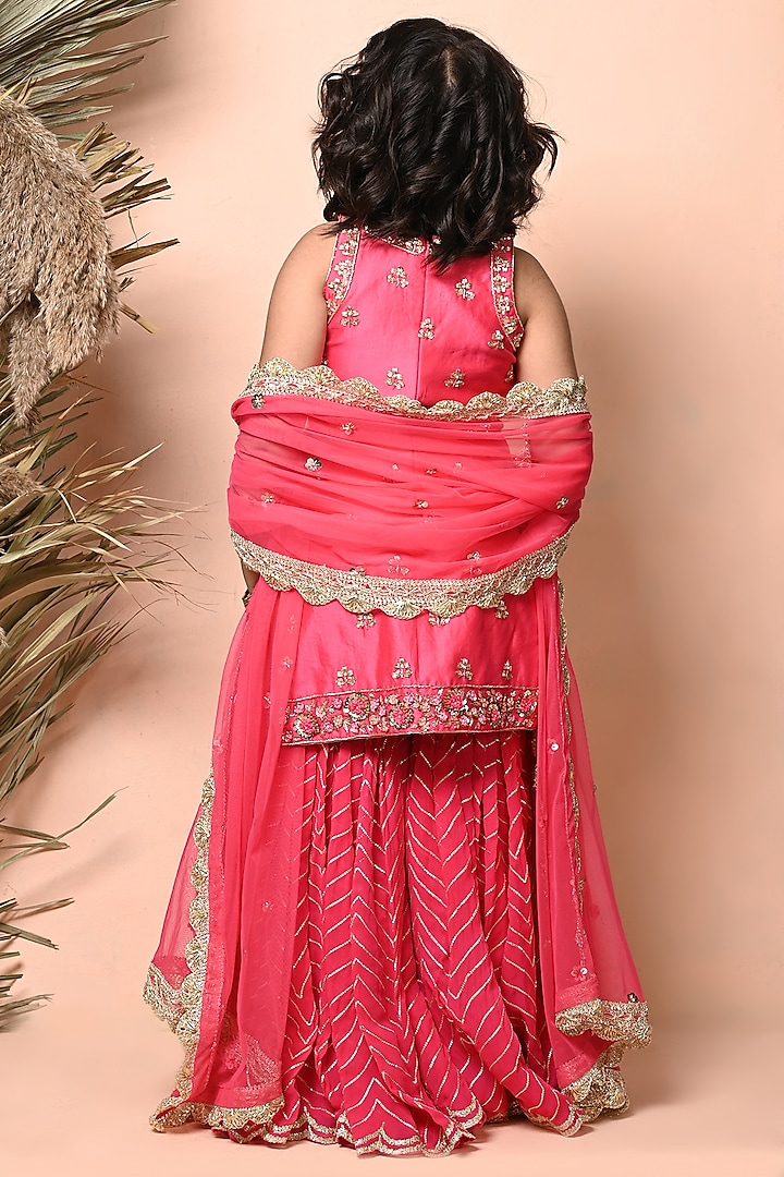 Fushia Pink Georgette Gota Embroidered Sharara Set For Girls by Daddys Princess by Priyanka Jain at Pernia's Pop Up Shop