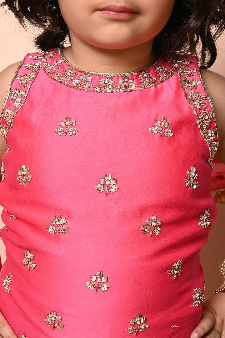 Fushia Pink Georgette Gota Embroidered Sharara Set For Girls by Daddys Princess by Priyanka Jain at Pernia's Pop Up Shop