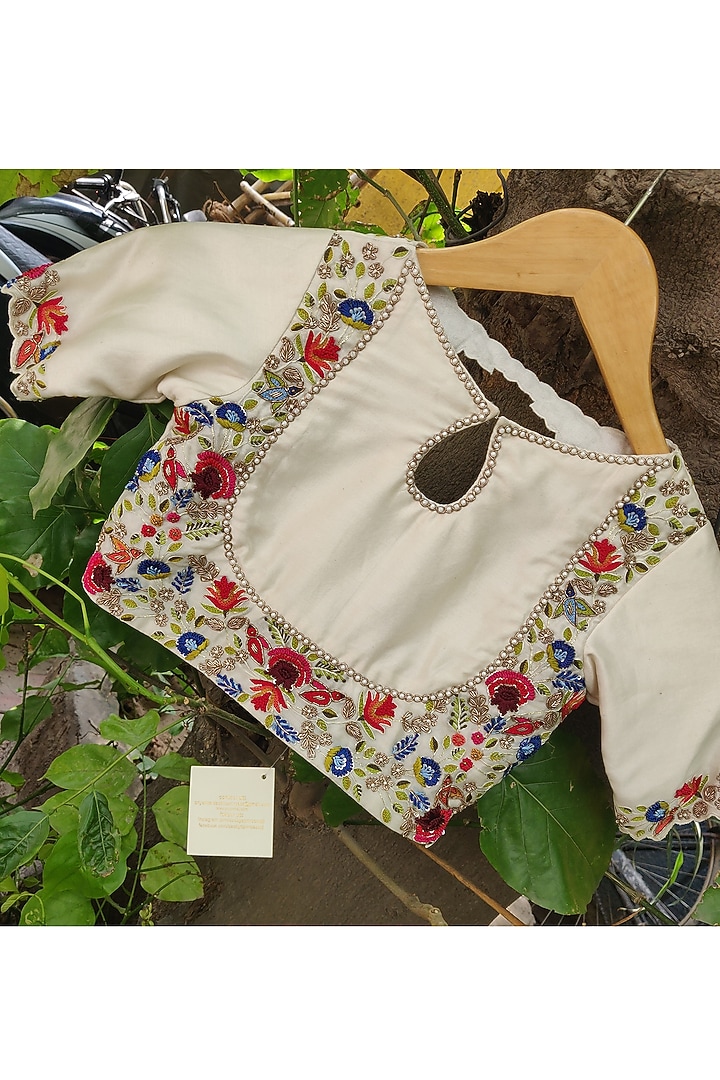 Ivory Chanderi French knot Embroidered Lehenga Set For Girls by Daddys Princess by Priyanka Jain at Pernia's Pop Up Shop