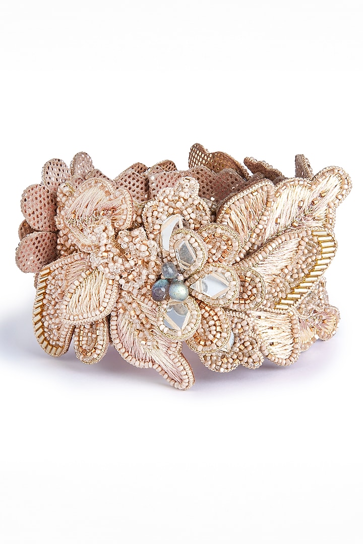 Pink Glass Beaded & Mother Of Pearl Cuff Bracelet by Deepa Gurnani at Pernia's Pop Up Shop