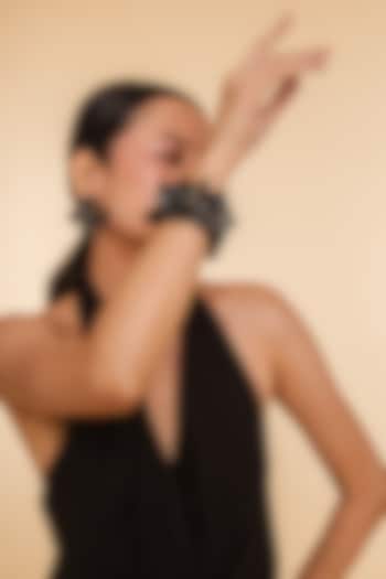 Black Glass Beaded & Mother Of Pearl Cuff Bracelet by Deepa Gurnani at Pernia's Pop Up Shop