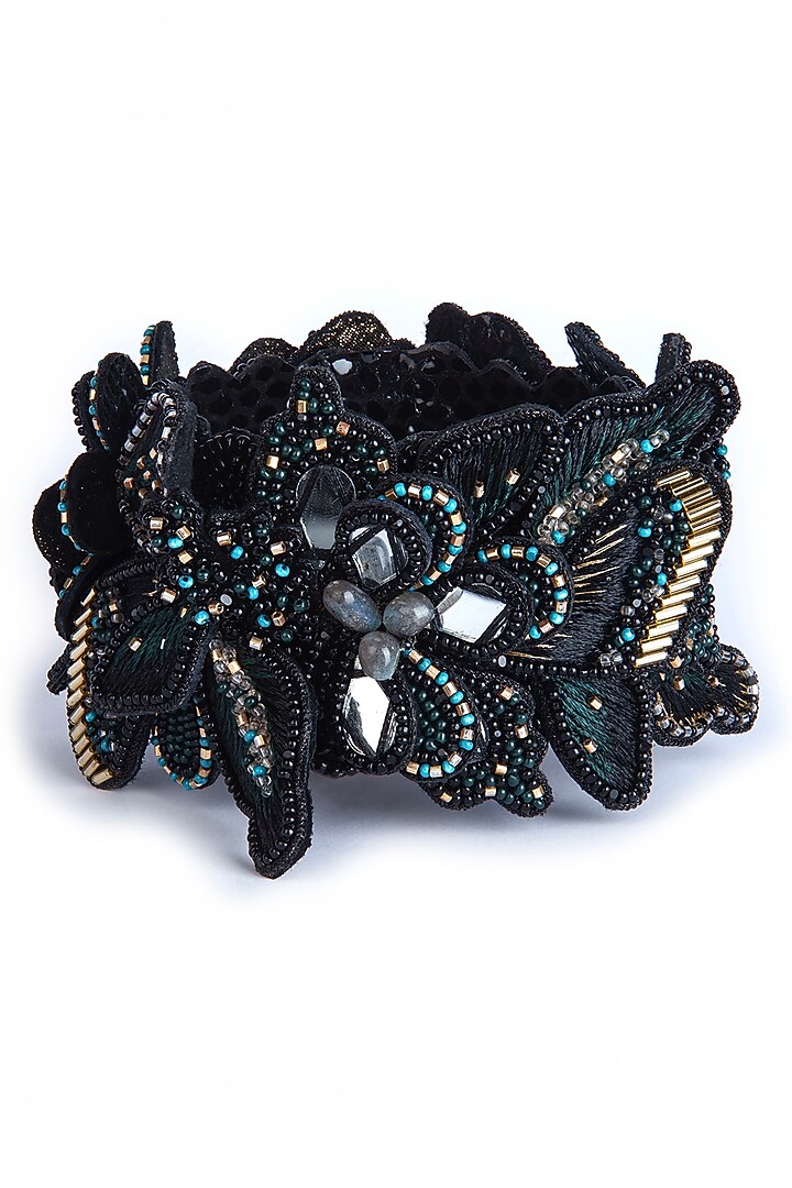 Black Glass Beaded & Mother Of Pearl Cuff Bracelet by Deepa Gurnani at Pernia's Pop Up Shop