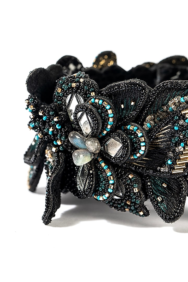 Black Glass Beaded & Mother Of Pearl Cuff Bracelet by Deepa Gurnani at Pernia's Pop Up Shop