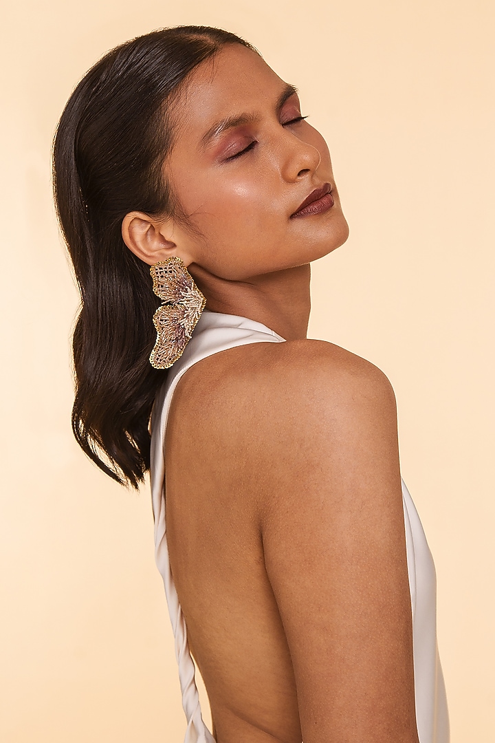 Pink Glass Beaded & Semi-Precious Stone Dangler Earrings by Deepa Gurnani at Pernia's Pop Up Shop