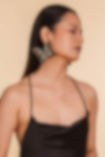 Black Glass Beaded & Semi-Precious Stone Dangler Earrings by Deepa Gurnani at Pernia's Pop Up Shop