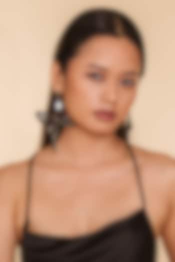 Black Glass Beaded & Semi-Precious Stone Dangler Earrings by Deepa Gurnani at Pernia's Pop Up Shop