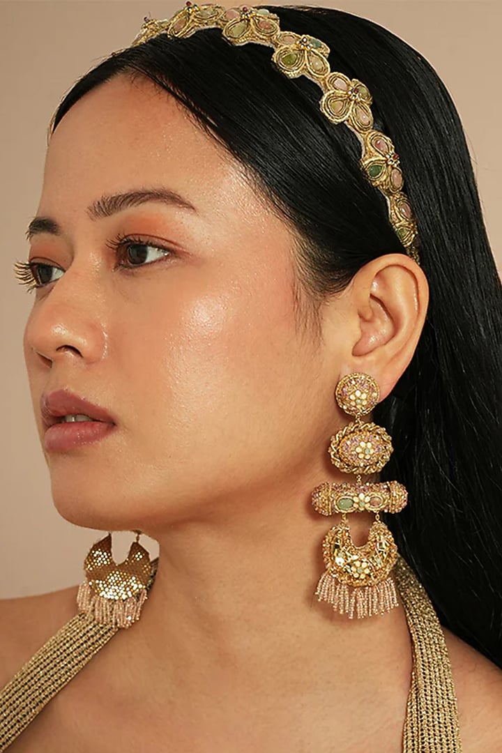 Gold Glass Beaded Dangler Earrings by Deepa Gurnani at Pernia's Pop Up Shop