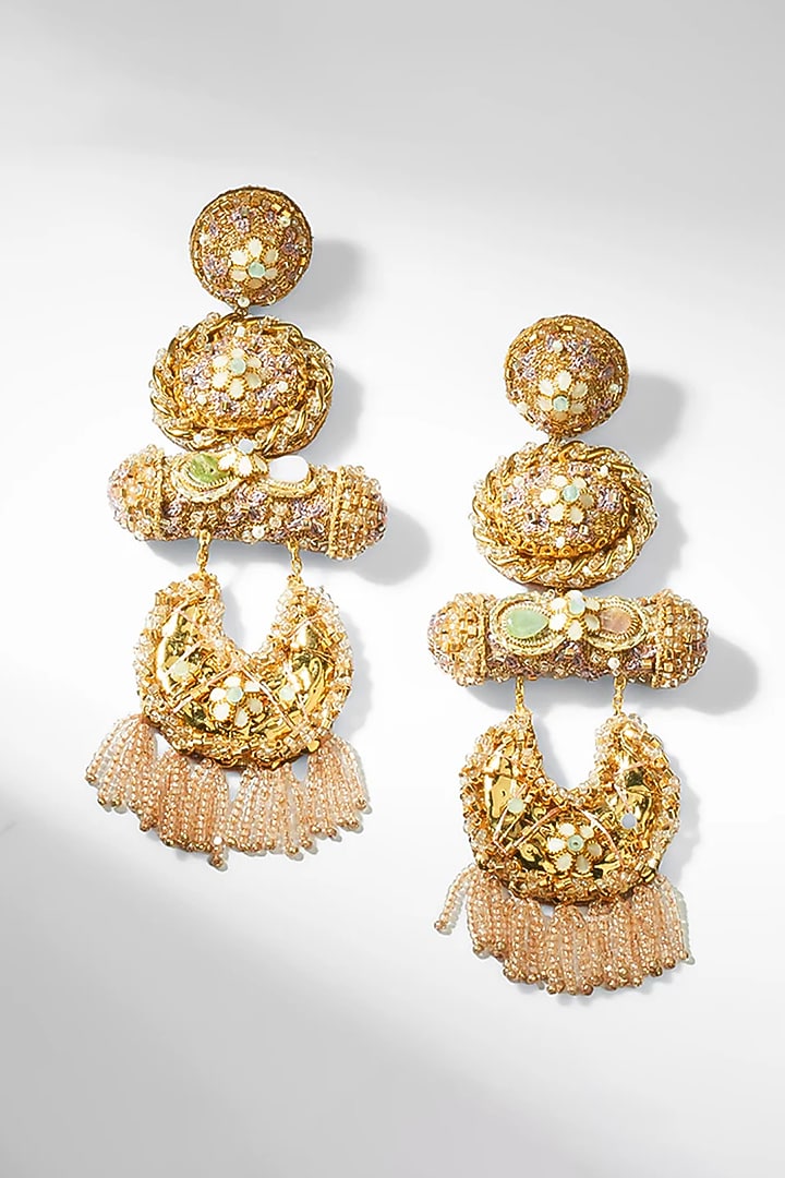 Gold Glass Beaded Dangler Earrings by Deepa Gurnani at Pernia's Pop Up Shop