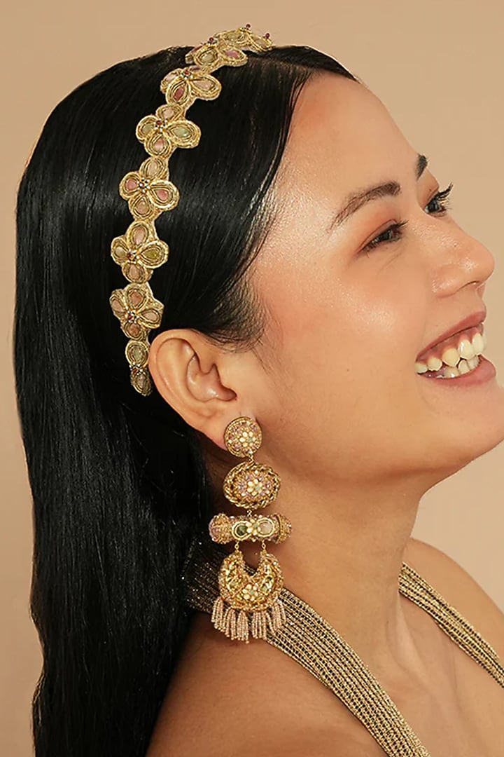 Gold Glass Beaded Dangler Earrings by Deepa Gurnani at Pernia's Pop Up Shop