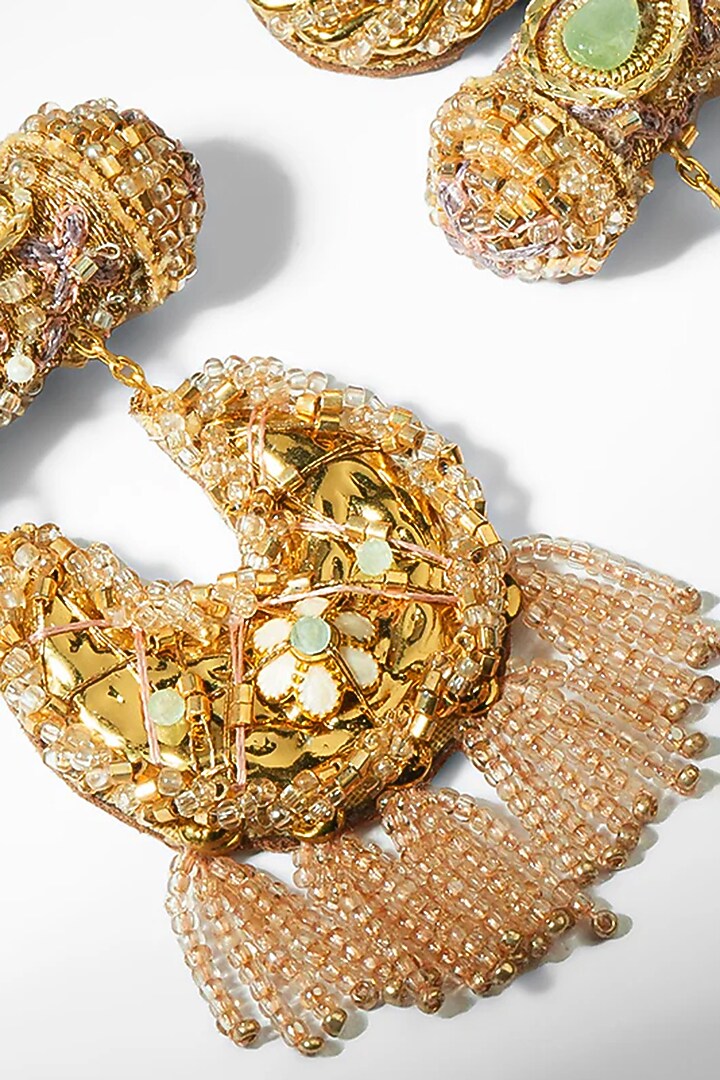 Gold Glass Beaded Dangler Earrings by Deepa Gurnani at Pernia's Pop Up Shop