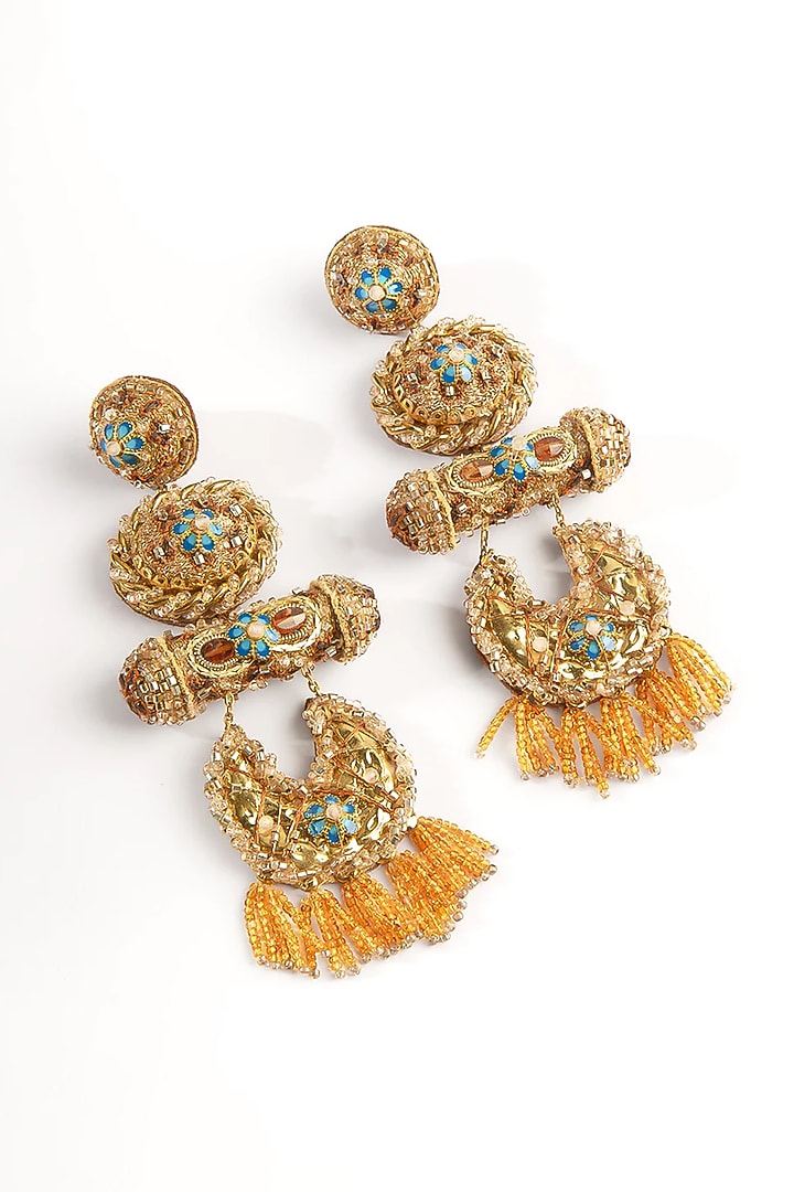 Gold Glass Beaded Dangler Earrings by Deepa Gurnani at Pernia's Pop Up Shop