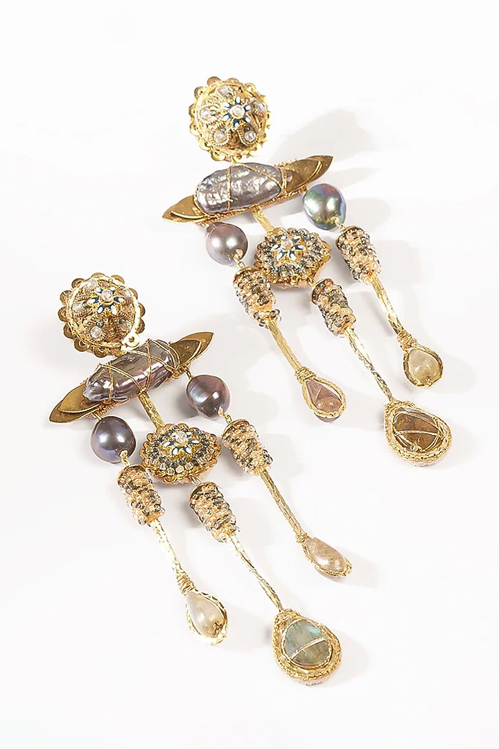 Gold Glass Beaded Dangler Earrings by Deepa Gurnani at Pernia's Pop Up Shop