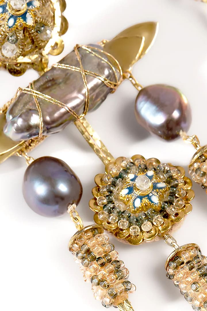 Gold Glass Beaded Dangler Earrings by Deepa Gurnani at Pernia's Pop Up Shop