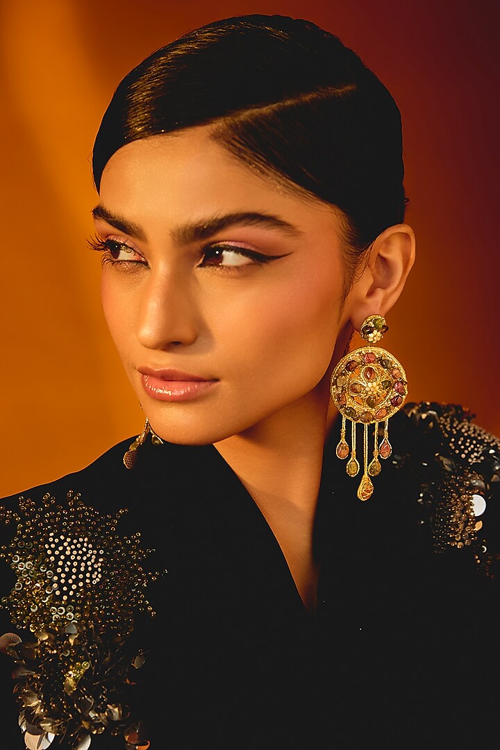 Gold Glass Beaded Dangler Earrings by Deepa Gurnani at Pernia's Pop Up Shop