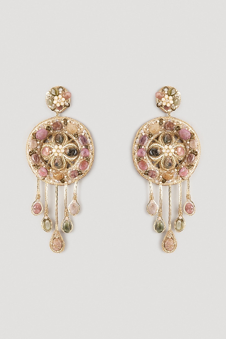 Gold Glass Beaded Dangler Earrings by Deepa Gurnani at Pernia's Pop Up Shop