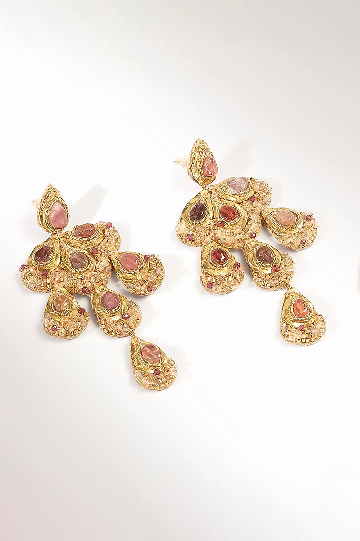 Gold Glass Beaded Dangler Earrings by Deepa Gurnani at Pernia's Pop Up Shop