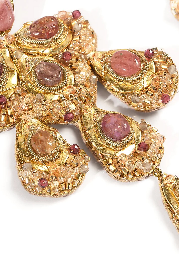 Gold Glass Beaded Dangler Earrings by Deepa Gurnani at Pernia's Pop Up Shop