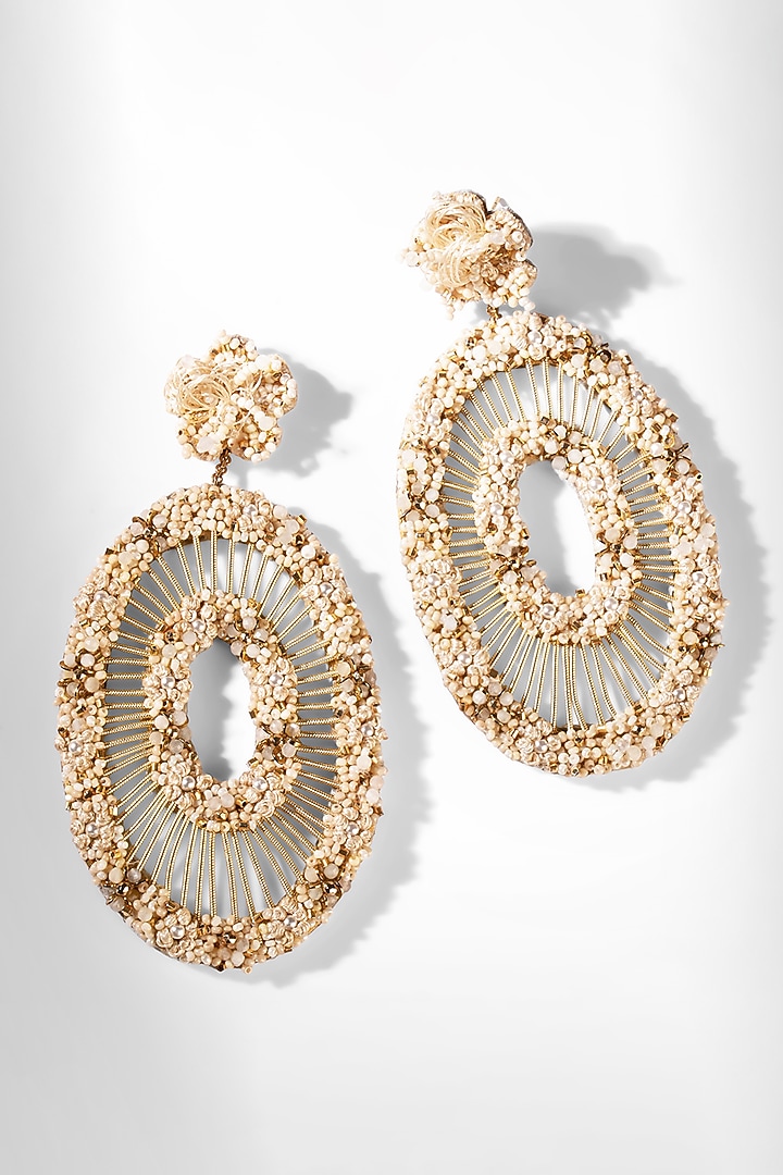 Gold Glass Beaded Dangler Earrings by Deepa Gurnani at Pernia's Pop Up Shop