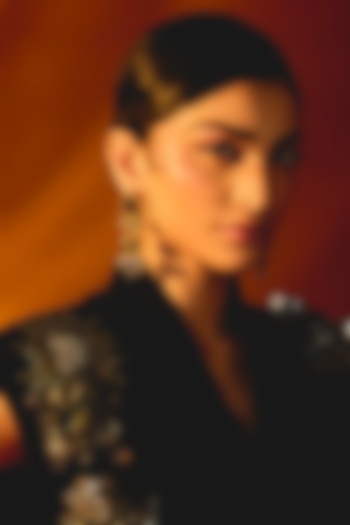 Black Glass Beaded & Semi Precious Stone Dangler Earrings by Deepa Gurnani at Pernia's Pop Up Shop