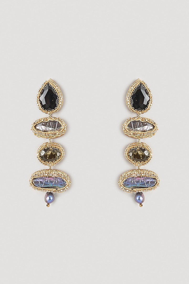 Black Glass Beaded & Semi Precious Stone Dangler Earrings by Deepa Gurnani at Pernia's Pop Up Shop