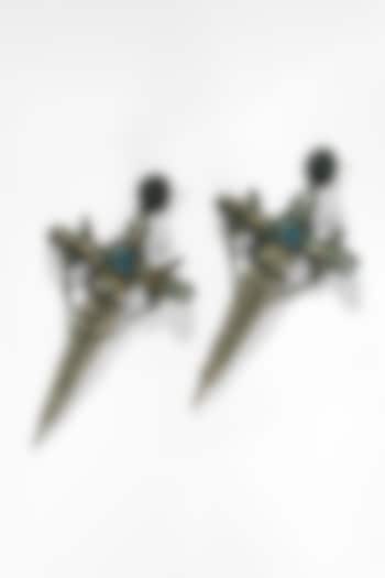 Black Glass Beaded & Metallic Thread Dangler Earrings by Deepa Gurnani at Pernia's Pop Up Shop