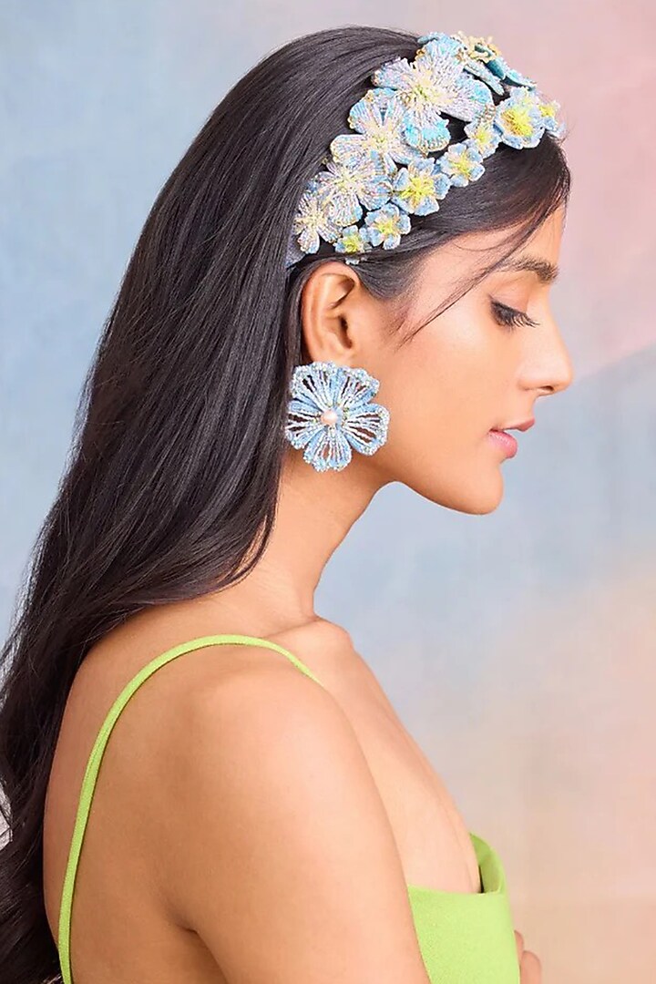 Blue Glass Beaded Stud Earrings by Deepa Gurnani at Pernia's Pop Up Shop