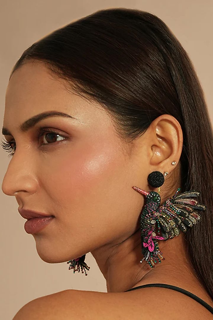 Multi-Colored Glass Beaded & Metallic Thread Dangler Earrings by Deepa Gurnani at Pernia's Pop Up Shop