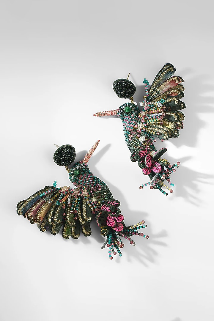 Multi-Colored Glass Beaded & Metallic Thread Dangler Earrings by Deepa Gurnani at Pernia's Pop Up Shop