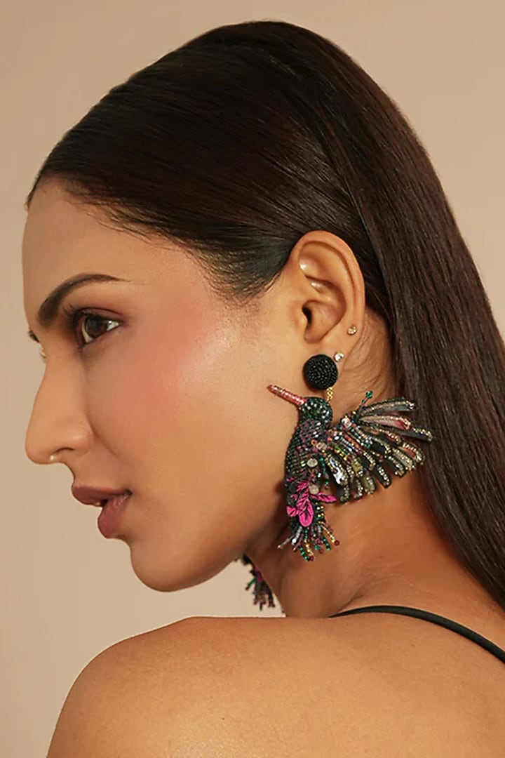Multi-Colored Glass Beaded & Metallic Thread Dangler Earrings by Deepa Gurnani at Pernia's Pop Up Shop