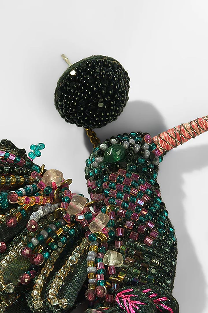 Multi-Colored Glass Beaded & Metallic Thread Dangler Earrings by Deepa Gurnani at Pernia's Pop Up Shop