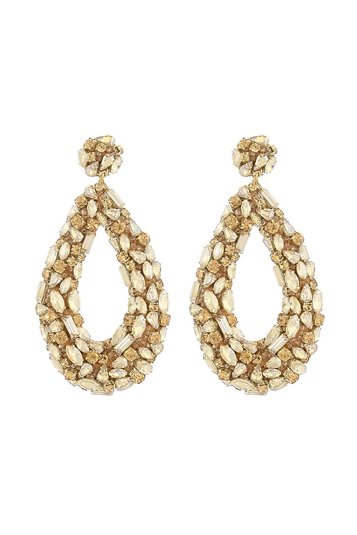Gold Swarovski Crystal Dangler Earrings by Deepa Gurnani at Pernia's Pop Up Shop