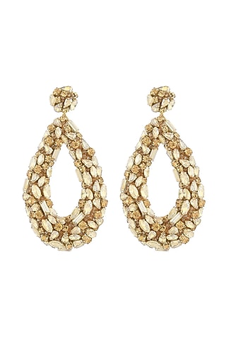 Gold Swarovski Crystal Dangler Earrings by Deepa Gurnani