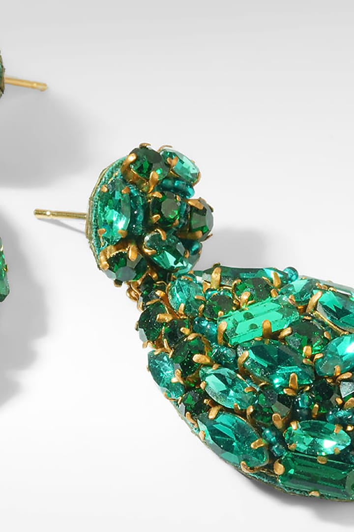 Green Glass Beaded Dangler Earrings by Deepa Gurnani at Pernia's Pop Up Shop