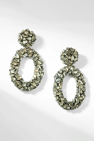 Black Glass Beaded Dangler Earrings by Deepa Gurnani