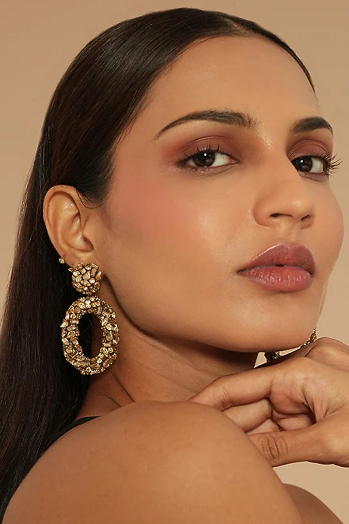 Gold Glass Beaded Dangler Earrings by Deepa Gurnani at Pernia's Pop Up Shop