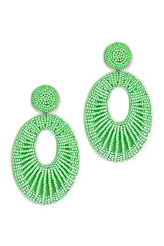 Green Glass Beaded Dangler Earrings by Deepa Gurnani