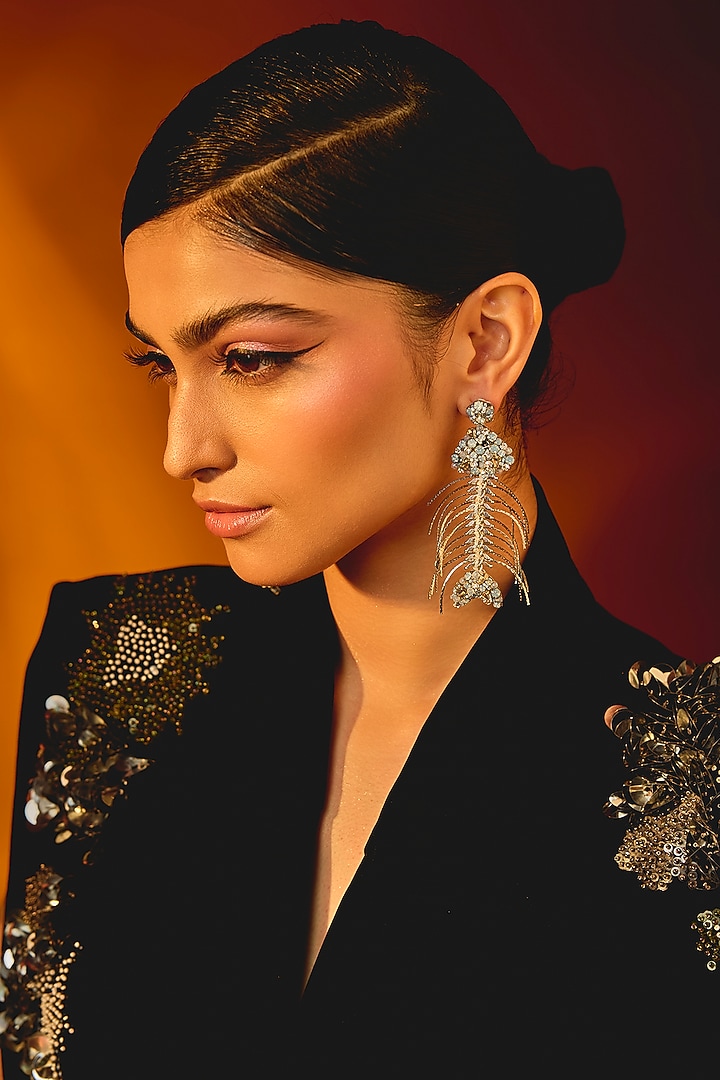 White Glass Beaded Dangler Earrings by Deepa Gurnani at Pernia's Pop Up Shop