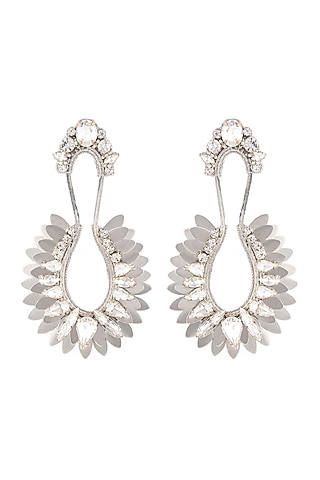 White Glass Stone & Beaded Dangler Earrings by Deepa Gurnani