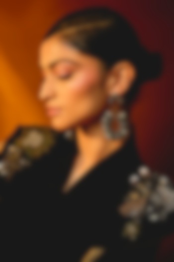 Black Glass Beaded & Metallic Thread Dangler Earrings by Deepa Gurnani at Pernia's Pop Up Shop