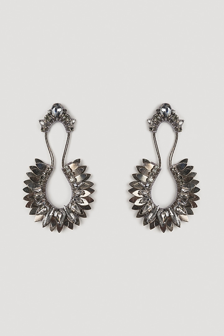 Black Glass Beaded & Metallic Thread Dangler Earrings by Deepa Gurnani at Pernia's Pop Up Shop