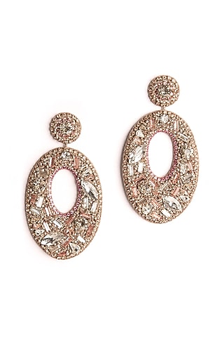 Pink Hand Embroidered Dangler Earrings by Deepa Gurnani