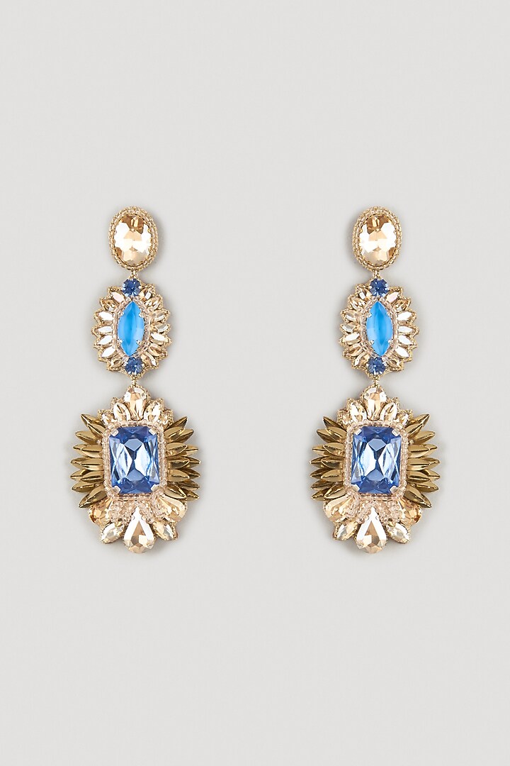 Gold Glass Crystal Dangler Earrings by Deepa Gurnani at Pernia's Pop Up Shop