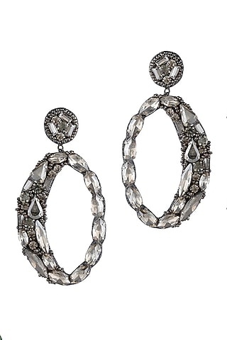Black Glass Beaded & Glass Stone Dangler Earrings by Deepa Gurnani