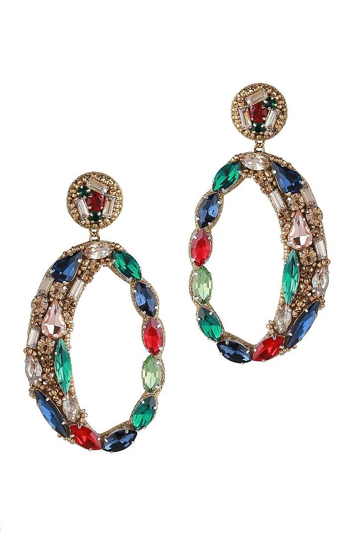 Multi-Colored Glass Beaded & Glass Stone Dangler Earrings by Deepa Gurnani at Pernia's Pop Up Shop