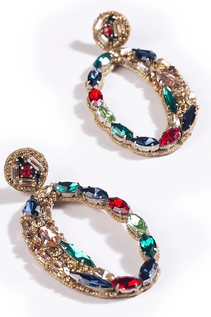 Multi-Colored Glass Beaded & Glass Stone Dangler Earrings by Deepa Gurnani at Pernia's Pop Up Shop
