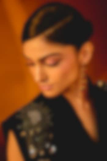 Red Glass Beaded & Metallic Thread Embroidered Dangler Earrings by Deepa Gurnani at Pernia's Pop Up Shop