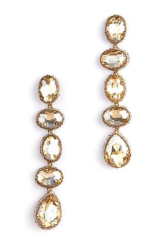 Gold Glass Crystal & Glass Beaded Dangler Earrings by Deepa Gurnani